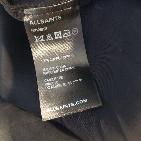 ALL Saints Camile Black Cold Shoulder Raw Hem Top - Picture 8 of 8